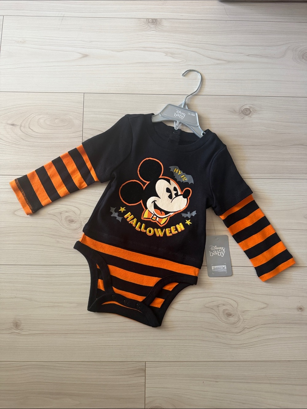 Disney Baby Black & Orange Mickey Halloween Bodysuit